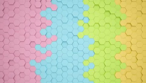 3d rendering of hexagons in rainbow color. Stock Illustration