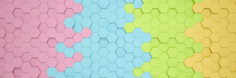 3d rendering of hexagons in rainbow color. Stock Illustration