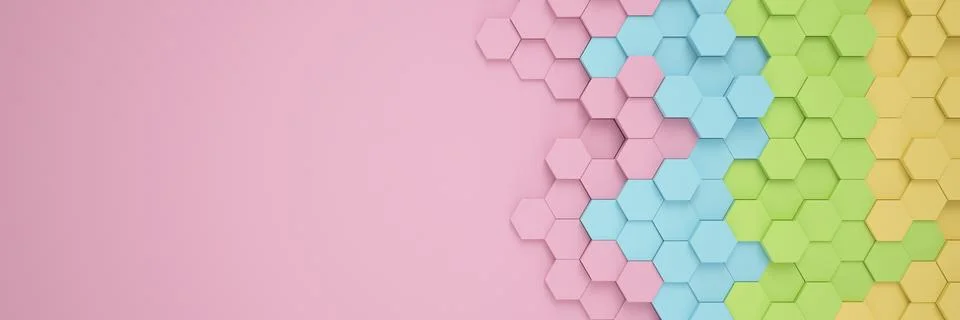 3d rendering of hexagons in rainbow color. Stock Illustration