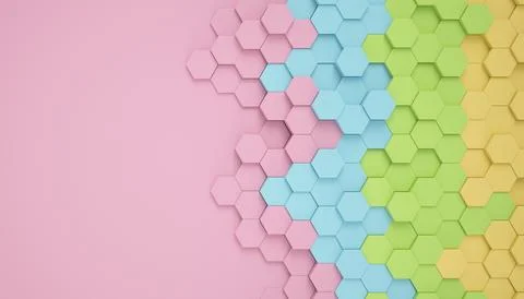 3d rendering of hexagons in rainbow color. Stock Illustration