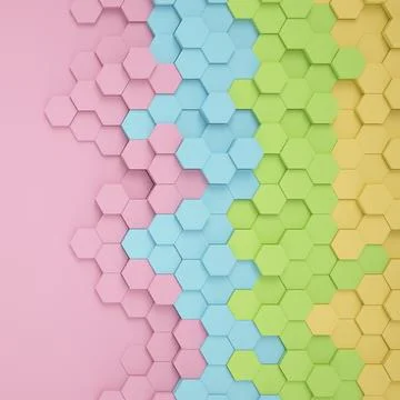 3d rendering of hexagons in rainbow color. Stock Illustration