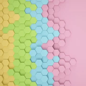 3d rendering of hexagons in rainbow color. Stock Illustration