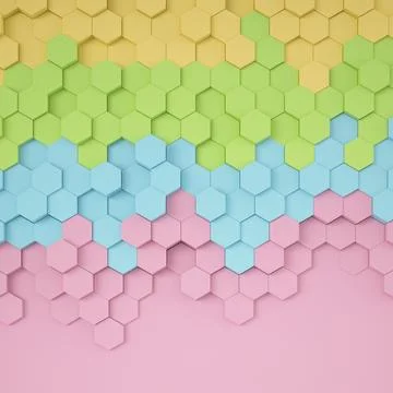 3d rendering of hexagons in rainbow color. Stock Illustration