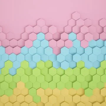 3d rendering of hexagons in rainbow color. Stock Illustration