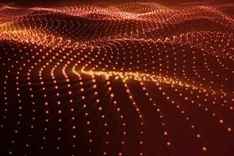 3d rendering Hi-tech digital terrain, red abstract space on dark background with Illustrazione stock