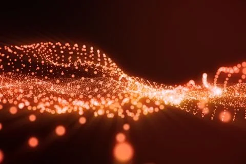 3d rendering Hi-tech digital terrain, red abstract space on dark background with Illustrazione stock