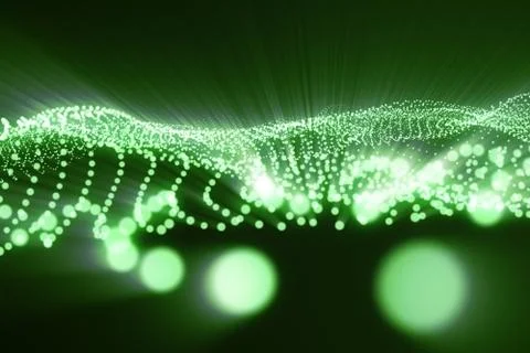 3d rendering Hi-tech digital terrain, green abstract space on dark background Illustrazione stock