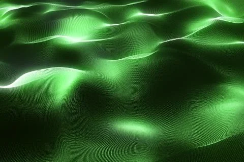 3d rendering Hi-tech digital terrain, green abstract space on dark background Illustrazione stock