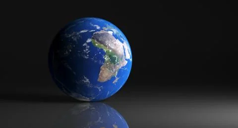 3D Rendering Of  High Detailed Earth Globe On Dark Studio With Reflective Sur 库存插图