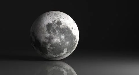 3D Rendering Of  High Detailed Moon On Dark Studio With Reflective Surface Th Illustrazione stock