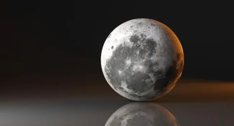 3D Rendering Of  High Detailed Moon On Dark Studio With Reflective Surface Th Illustrazione stock