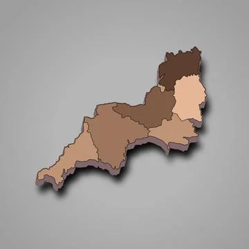 3d rendering High Quality coloured map of South West England is a region of.. Stock Illustration