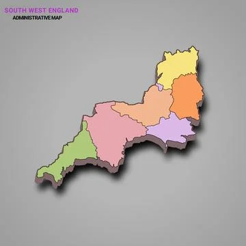 3d rendering High Quality coloured map of South West England is a region of.. Stock Illustration