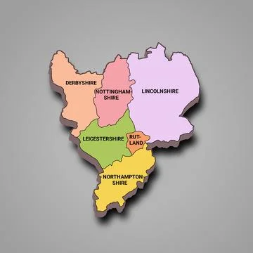 3d rendering High Quality map of East Midlands England is a region of Engla.. Stock Illustration
