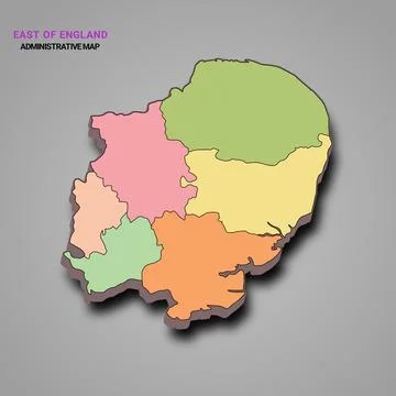 3d rendering High Quality outline map of East of England is a region of Eng.. Stock Illustration