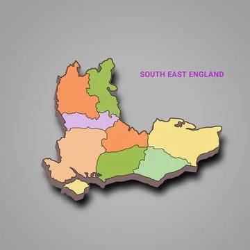 3d rendering High Quality outline map of South East England is a region of .. Stock Illustration