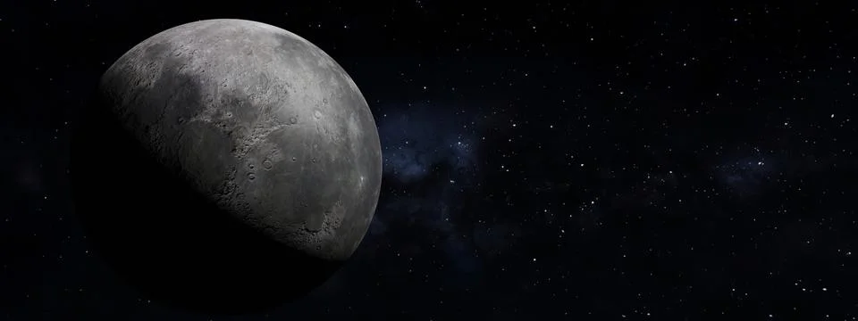 3D Rendering High Resolution of Moon surface. Realistic 3d render of moon and Stock Illustration