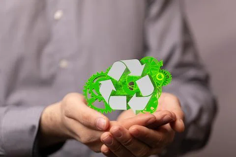 3d rendering of a high tech eco green sign standing for computer technology Stock Photos