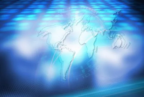 A 3d rendering of High-tech news studio background with binary codes and a wo Stock Illustration