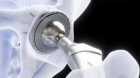 3D Rendering of Hip Implant X-Ray Close-up Stock Illustration