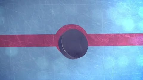 3D rendering. Hockey Puck is falling on an ice. Stock Illustration