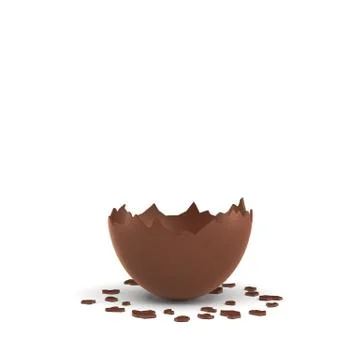 3d rendering of a hollow chocolate egg cracked in half on white background. Stock Illustration