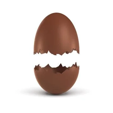 3d rendering of a hollow chocolate egg broken in half at the middle with both Stock Illustration