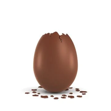 3d rendering of a hollow chocolate egg with a broken off pointy top and small Stock Illustration