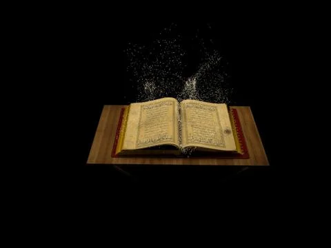3d rendering of the holy Quran book with particles Stock Illustration
