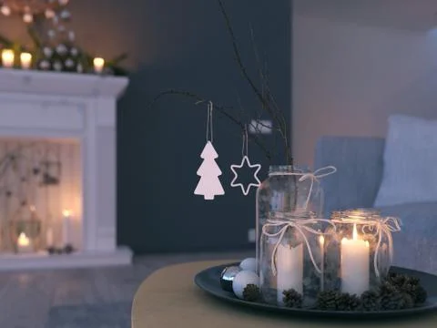 3d rendering. home with advent decoration in modern apartment. 1. advent. Illustrazione stock
