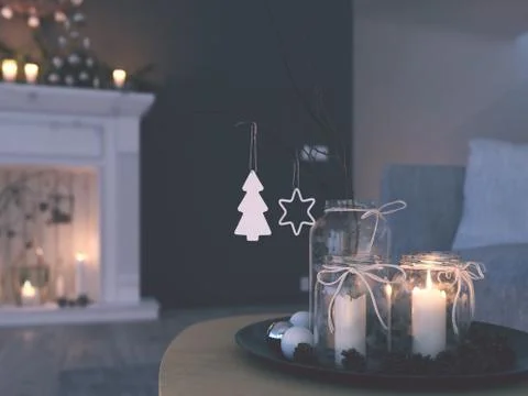 3d rendering. home with advent decoration in modern apartment. 1. advent. Stock Illustration