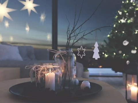 3d rendering. home with advent decoration in modern apartment. 1. advent. Illustrazione stock