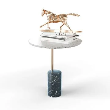 3D rendering of a horse statue on interior books on a tiny bedside table Stock Illustration