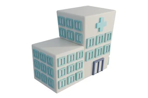 3D rendering of hospital building model on white background Stock Illustration