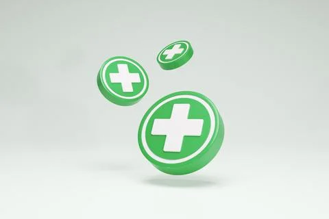 3D Rendering Hospital Care Plus  Icon Symbols Green Set Stock Illustration