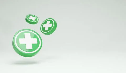 3D Rendering Hospital Care Plus  Icon Symbols Green Horizontal Stock Illustration
