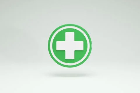 3D Rendering Hospital Care Plus  Icon Symbols Green Front Stock Illustration