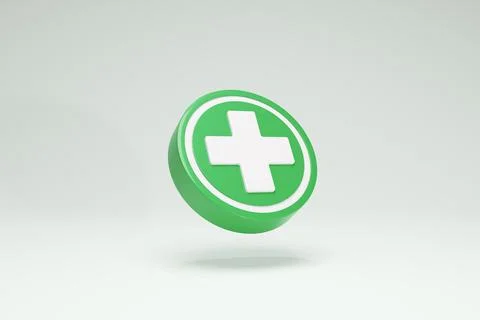 3D Rendering Hospital Care Plus  Icon Symbols Green Perspective Stock Illustration