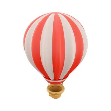 3d rendering hot air ballon with red and white stripes icon. 3d render aerostat Stock Illustration