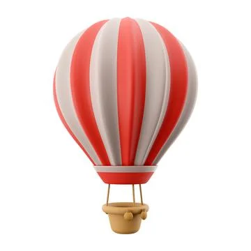 3d rendering hot air ballon with red and white stripes icon. 3d render aerostat Stock Illustration