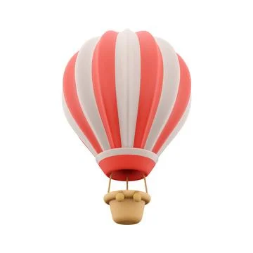 3d rendering hot air ballon with red and white stripes icon. 3d render aerostat 스톡 일러스트