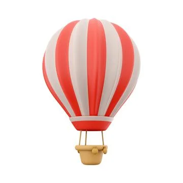 3d rendering hot air ballon with red and white stripes icon. 3d render aerostat Stock Illustration