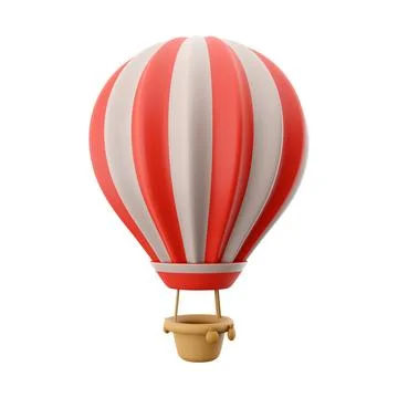 3d rendering hot air ballon with red and white stripes icon. 3d render aerostat Stock Illustration