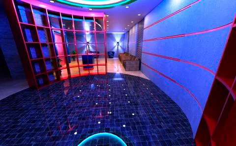 3D Rendering Hotel Reception Interior Stock Illustration