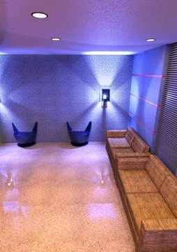 3D Rendering Hotel Waiting Area Interior Stock Illustration