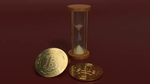 3d rendering Hourglasses and bitcoin for cryptocurrency concept.. イラスト素材
