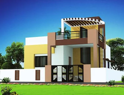 3D rendering of a house with an abstract exterior design Illustrazione stock