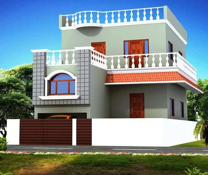 3D rendering of a house with a balustrade railing design Stock Illustration