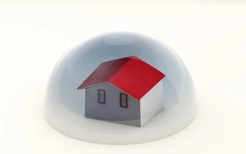 3d rendering of a house protected under a dome Stock Illustration