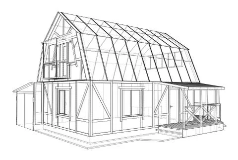 3D rendering of house wireframe structure 스톡 일러스트